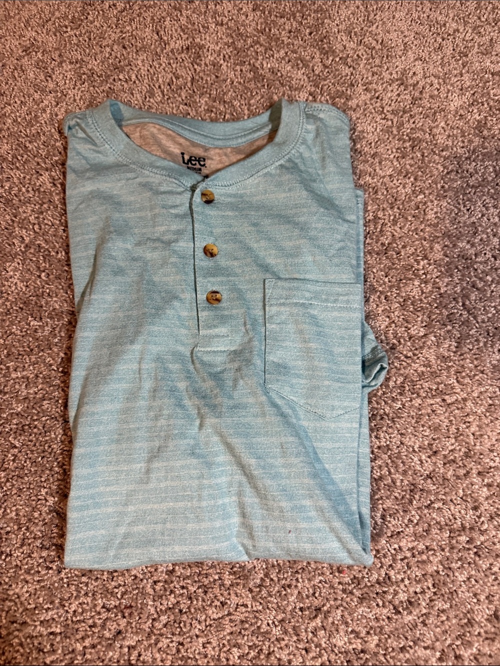 Lee Aqua Striped Henley Pocket Tee